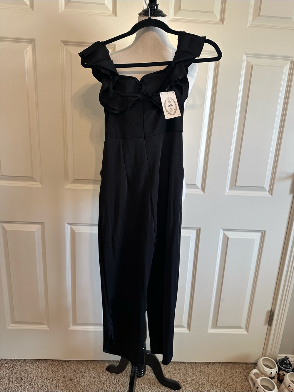 NWT Elegant Black Ruffle-Trim Jumpsuit